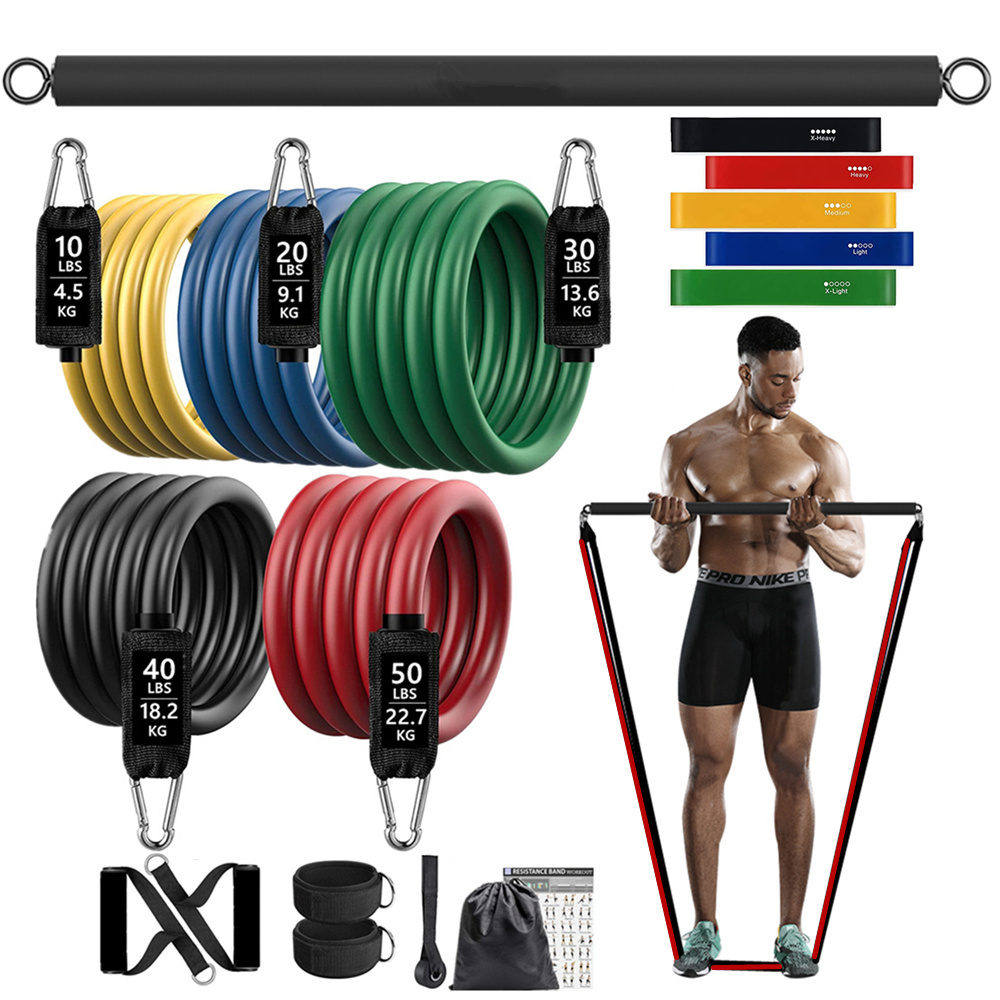 Pilates Bar Kit With Resistance Bands - 150lb Fitness Booty Resistance Elastic Band